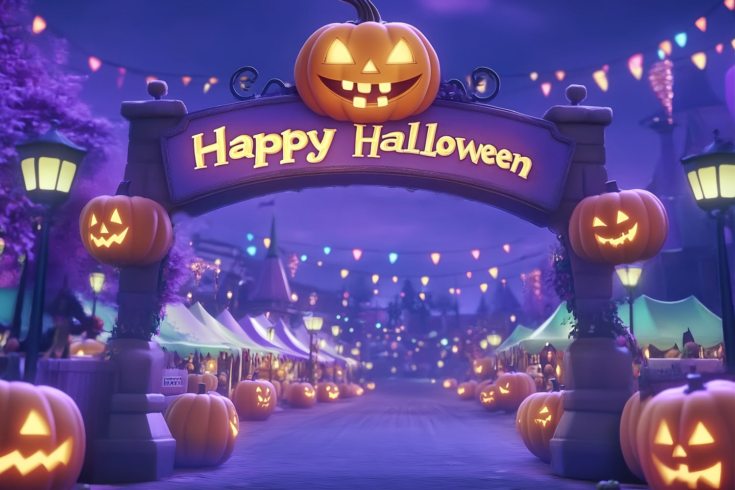 Halloween Circus Backdrop Pumpkin Carnival Gate Photography Circus Backdrop TWW59-21