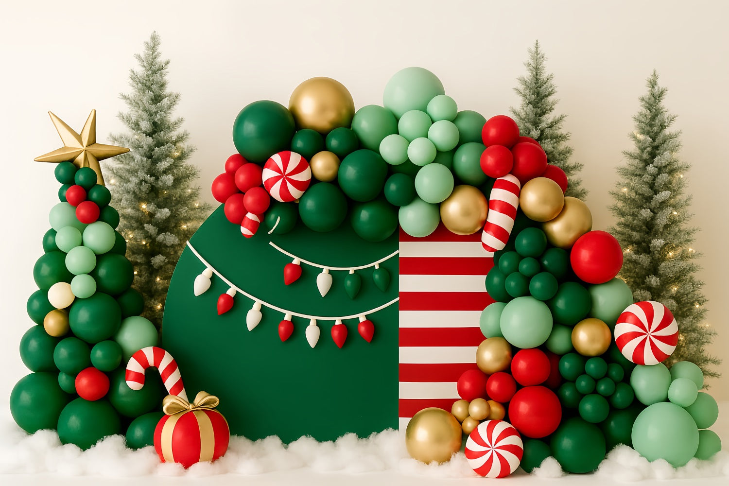 Smash Cake Backdrop Christmas Candy Balloon Forest Happy Birthday Backdrop TWW59-221