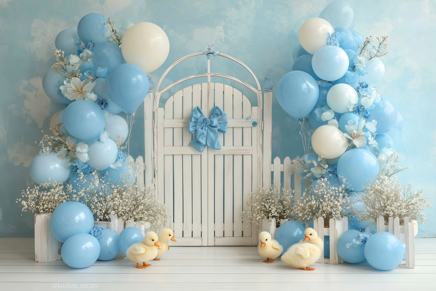 Smash Cake Backdrop Blue Duckling Garden Gate Cake Smash Photography Backdrop TWW59-225