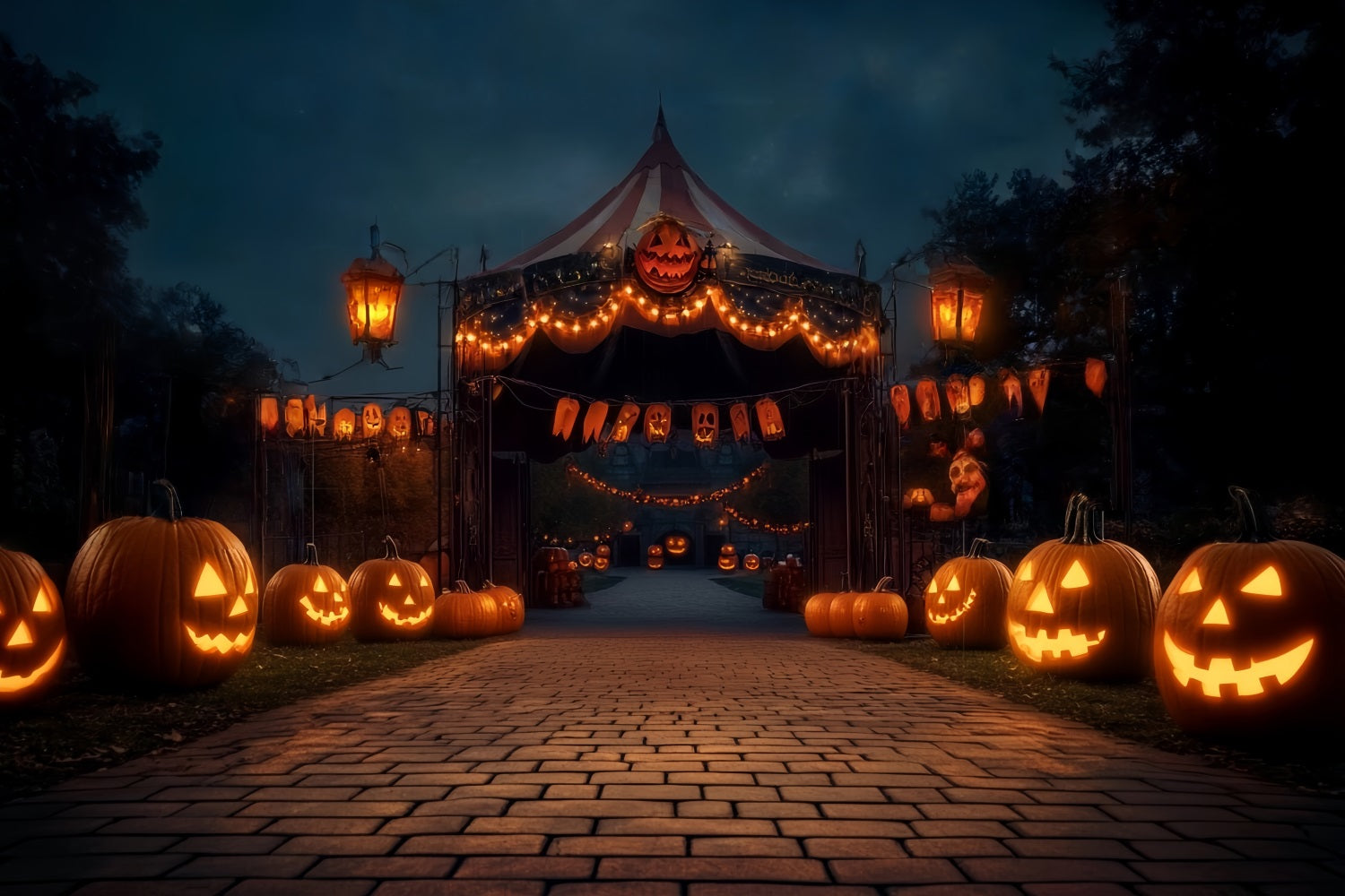 Halloween Circus Backdrop Pumpkin Lantern Carnival Creepy Circus Backdrop TWW59-23
