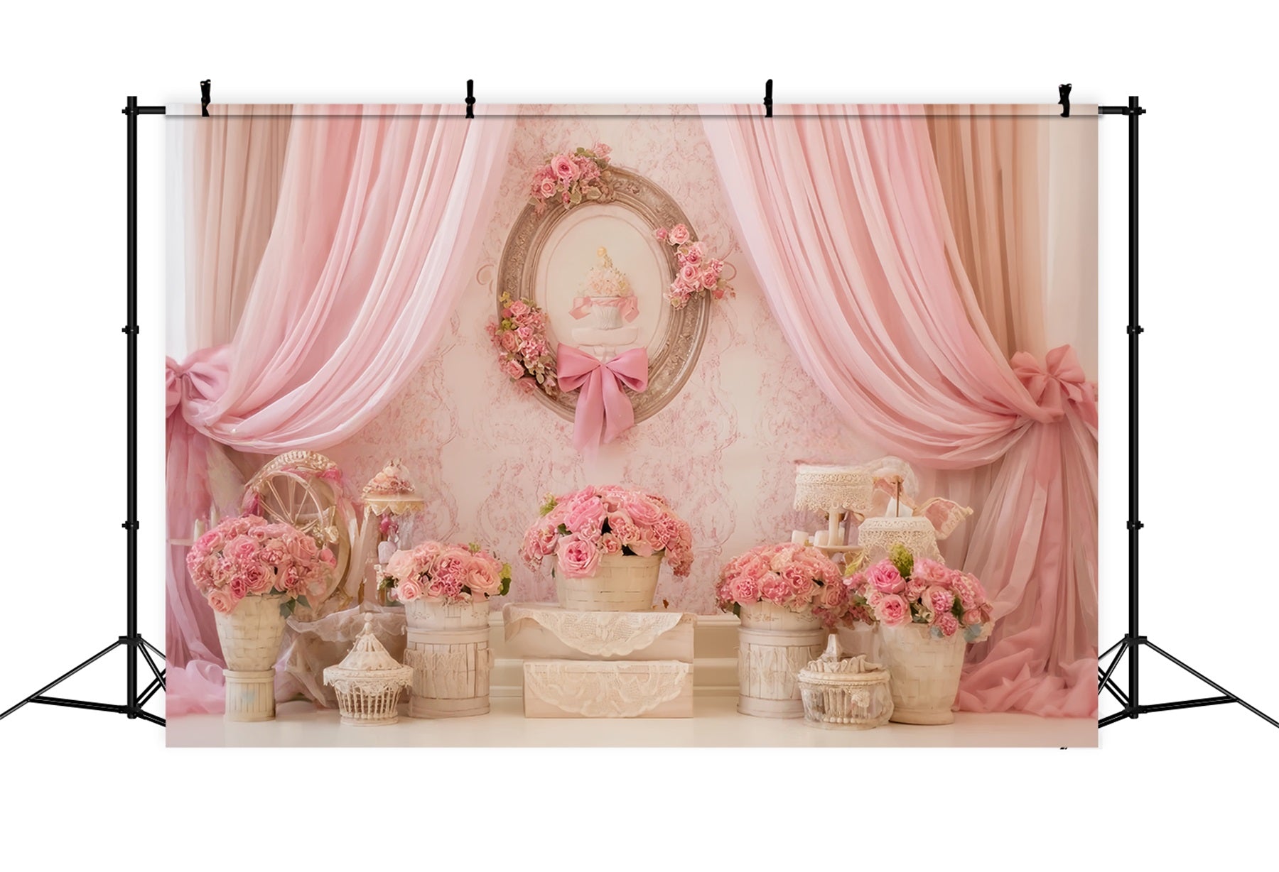 Cake Smash Backdrop Pink Floral Vintage Elegance Birthday Backdrop TWW59-230