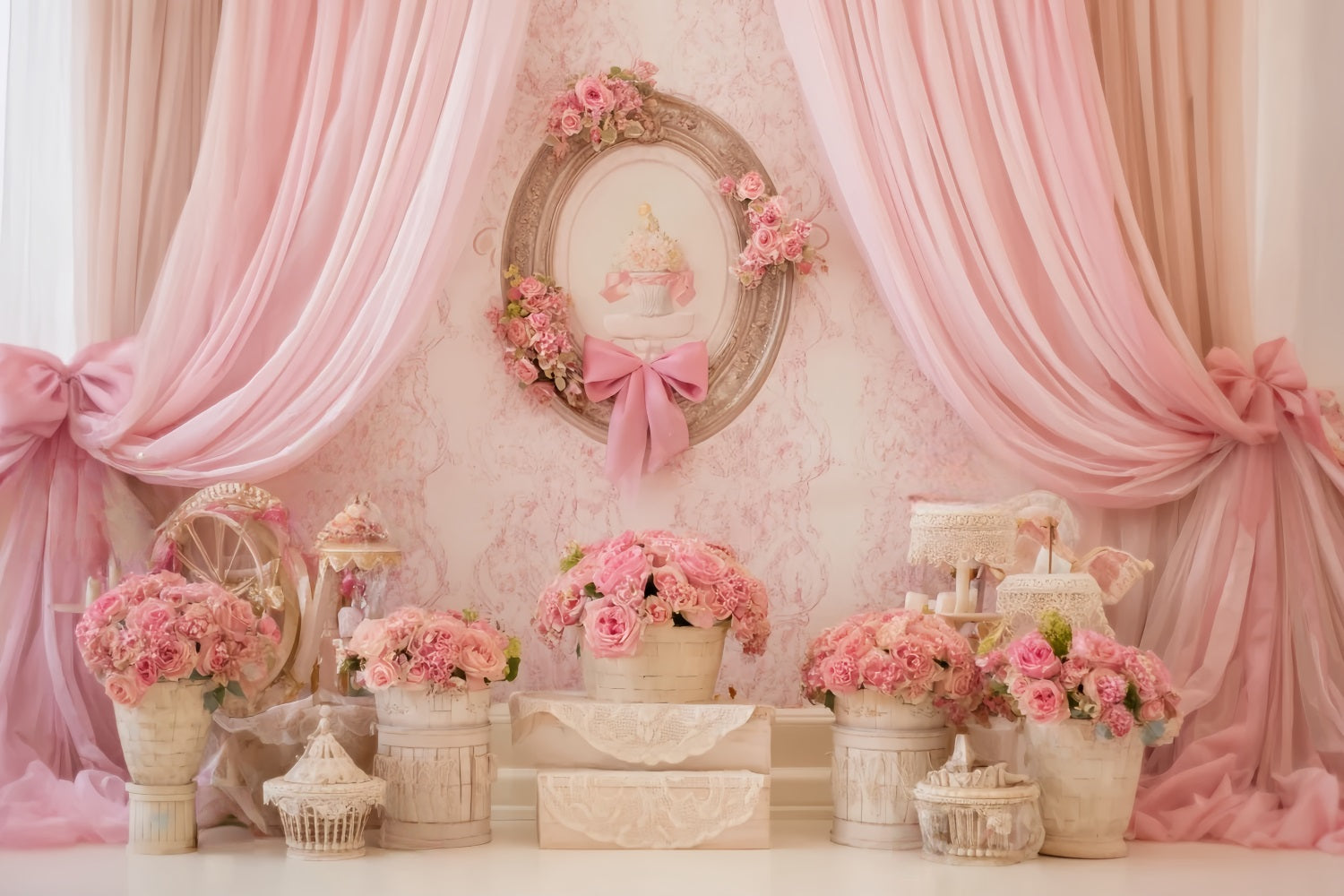 Cake Smash Backdrop Pink Floral Vintage Elegance Birthday Backdrop TWW59-230