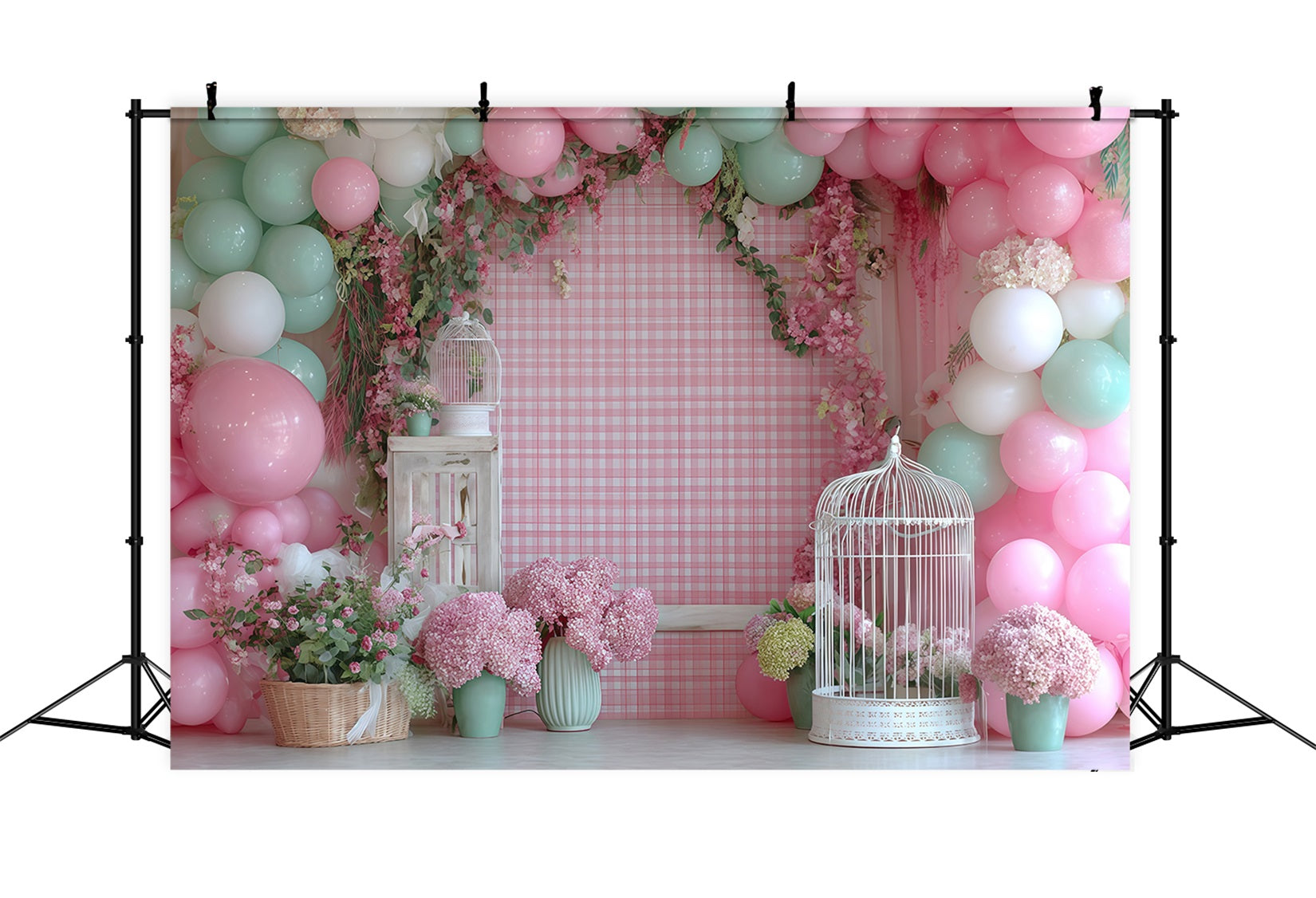 Cake Smash Backdrop Pastel Garden Balloon Bloom Birthday Backdrop TWW59-232