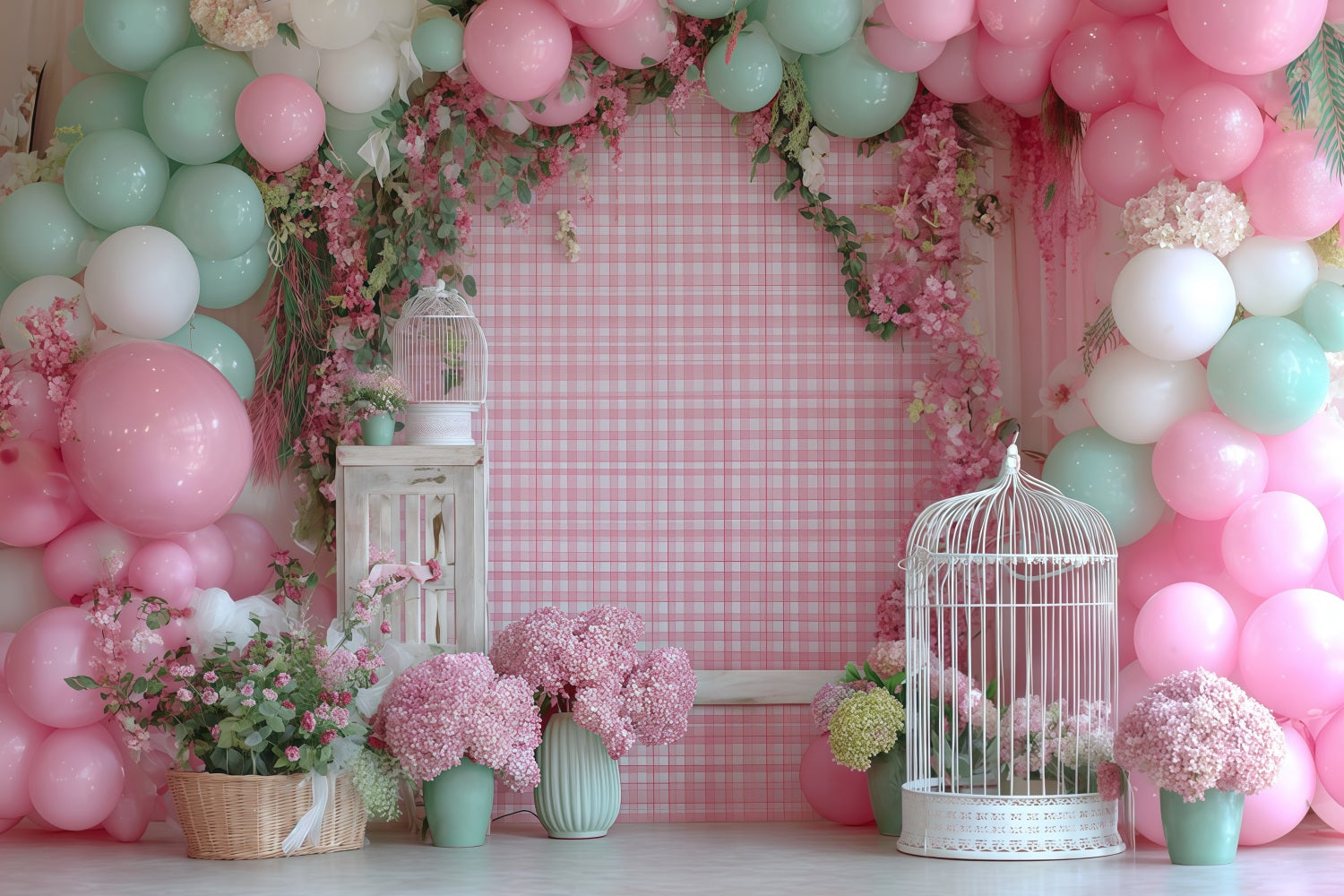 Cake Smash Backdrop Pastel Garden Balloon Bloom Birthday Backdrop TWW59-232