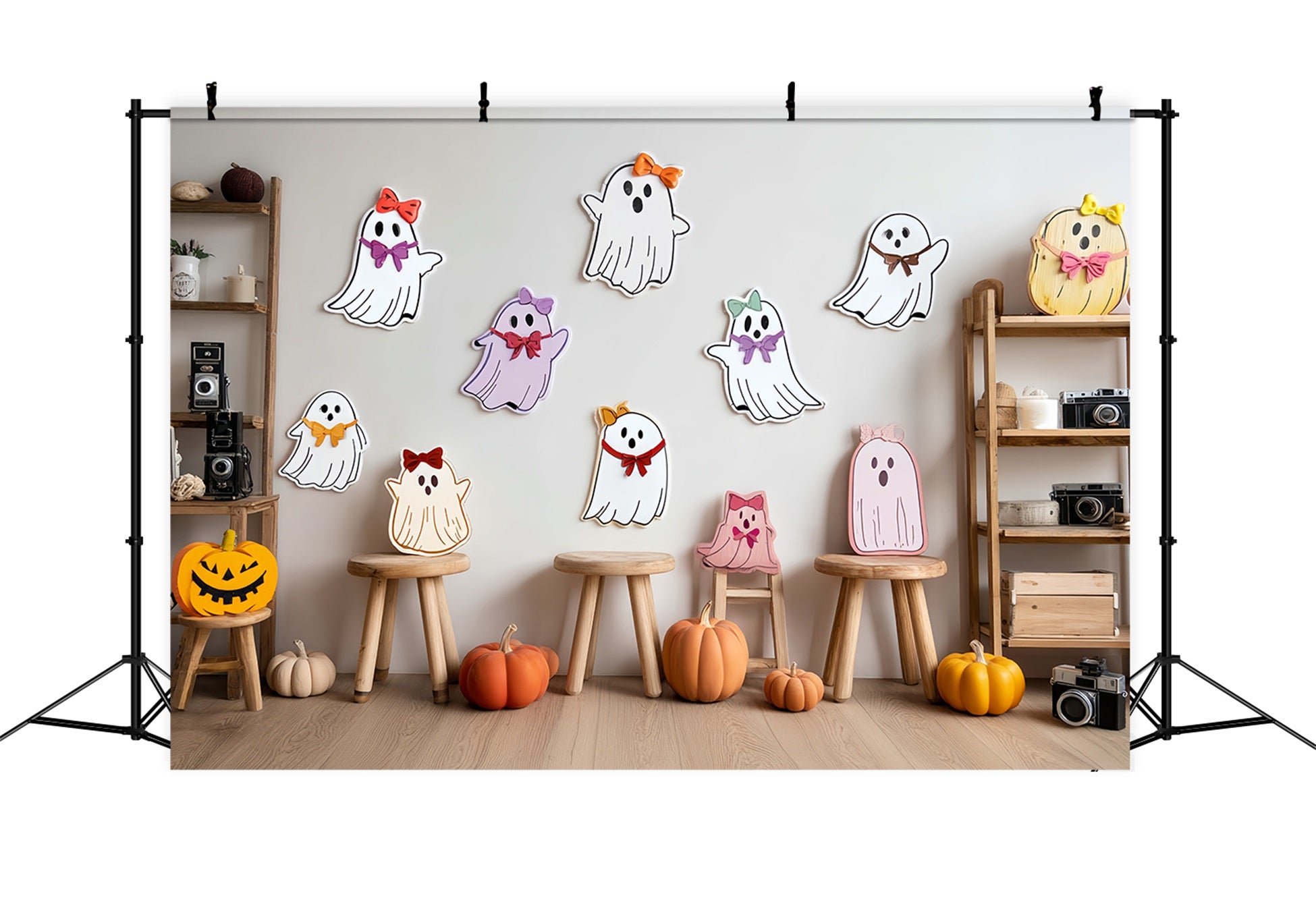 Cake Smash Backdrop Cute Ghost Pumpkin Corner Birthday Backdrops TWW59-233