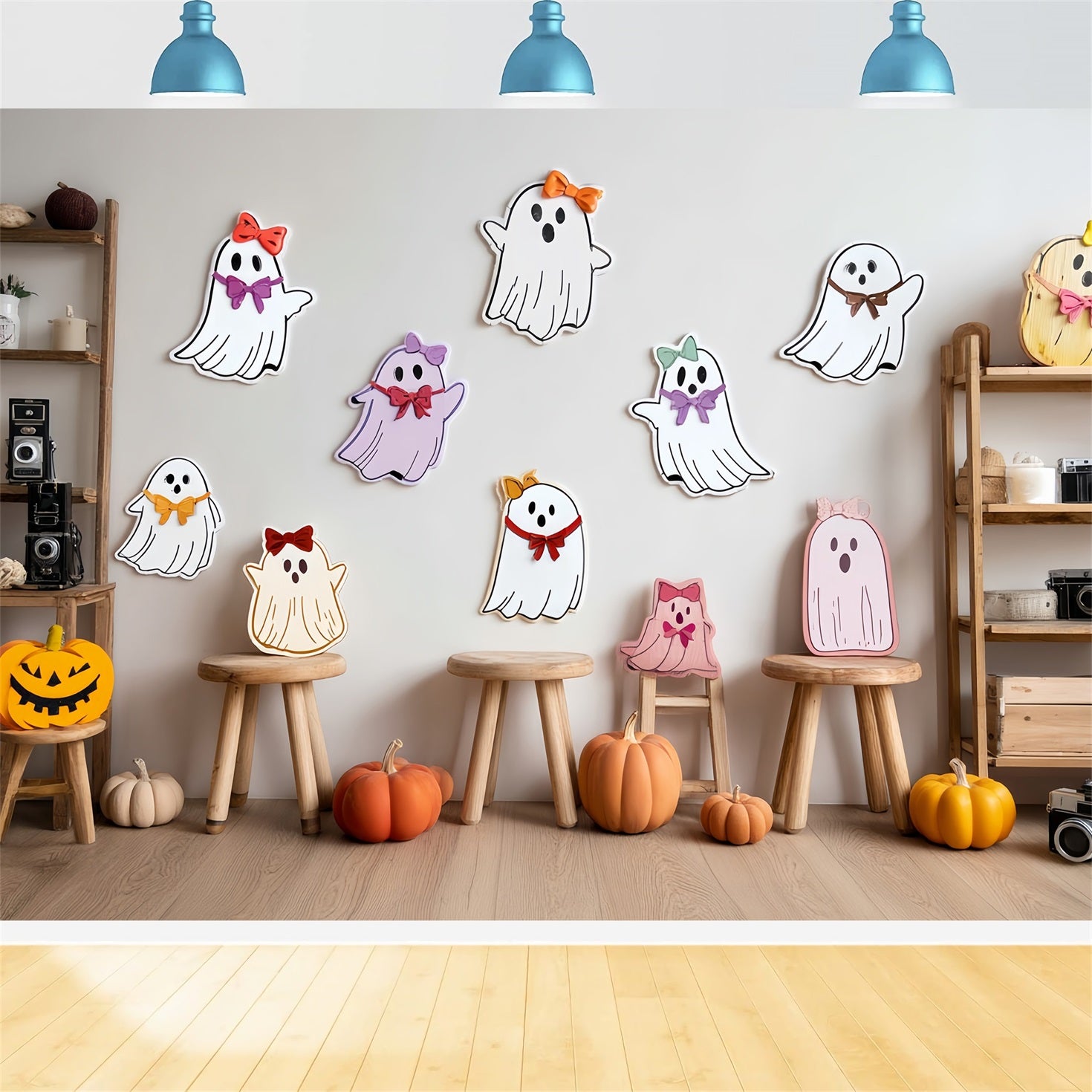 Cake Smash Backdrop Cute Ghost Pumpkin Corner Birthday Backdrops TWW59-233