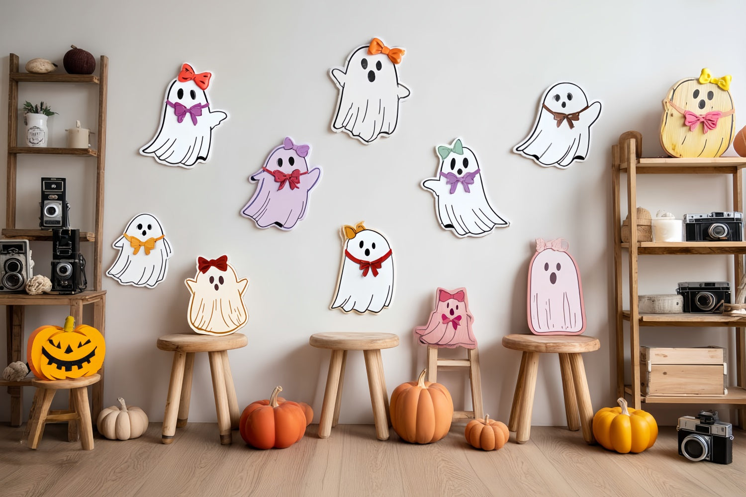 Cake Smash Backdrop Cute Ghost Pumpkin Corner Birthday Backdrops TWW59-233