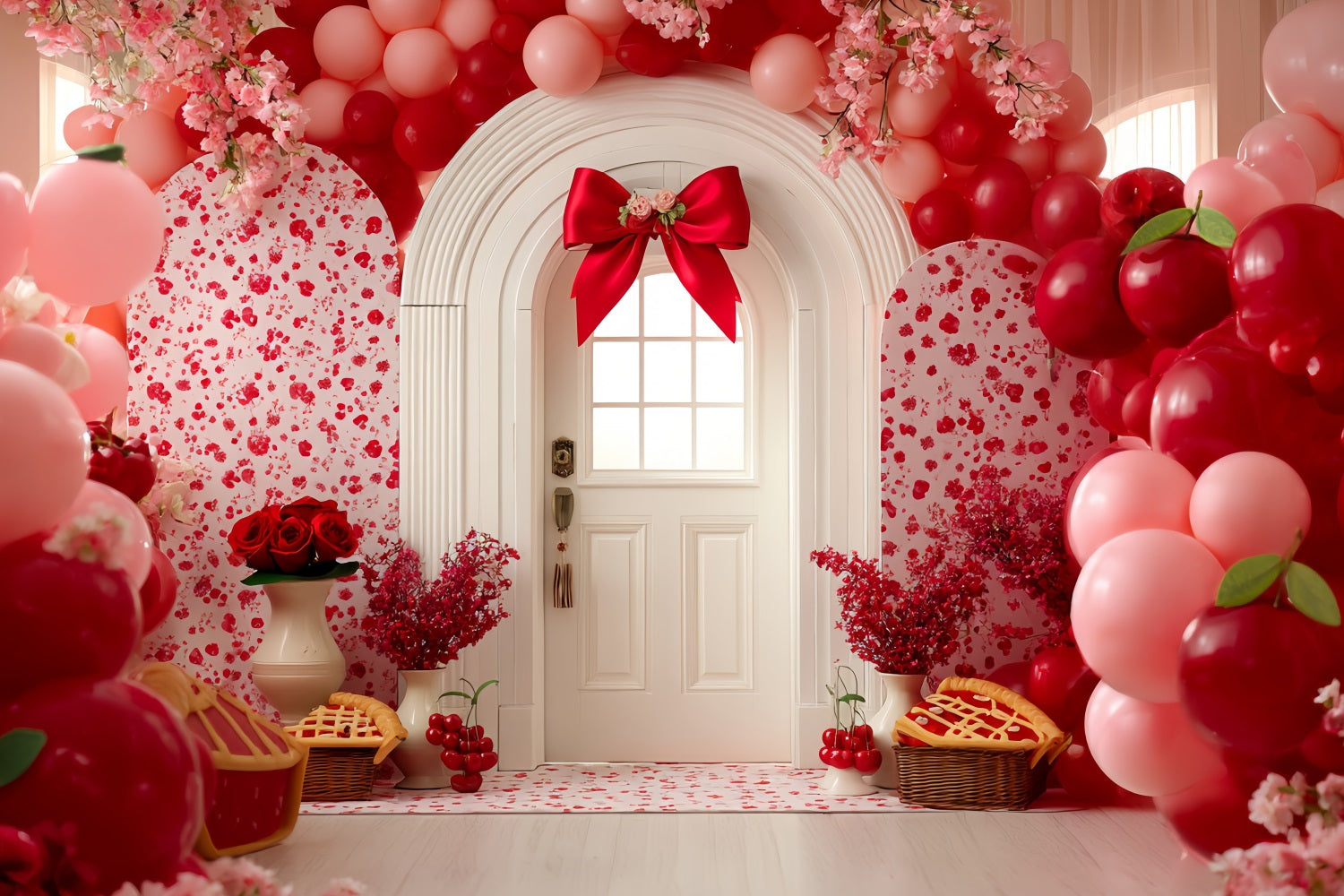 Smash Cake Backdrop Cherry Blossom Door Delight Birthday Photo Backdrop TWW59-234