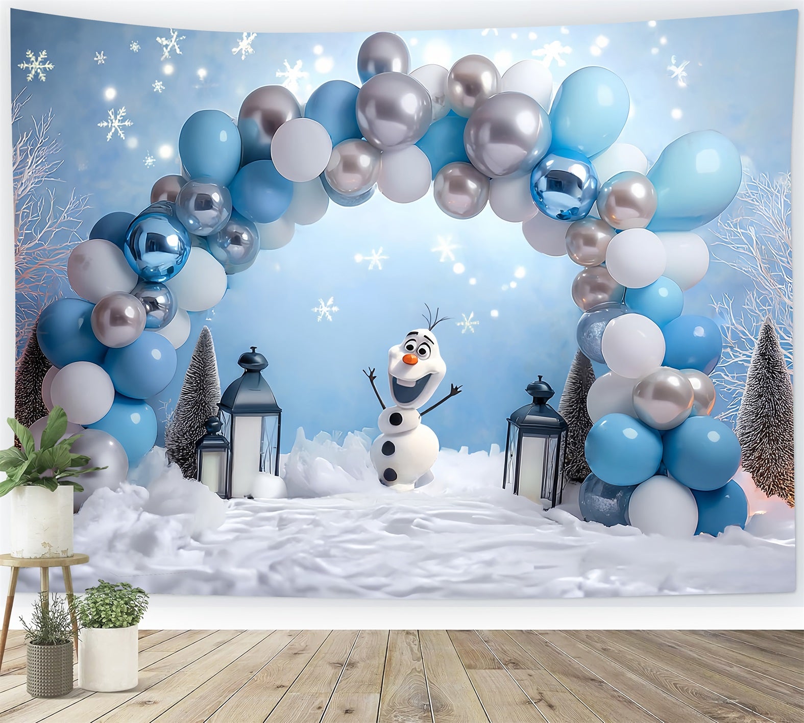 Cake Smash Backdrops Snowman Winter Balloon Arch Backdrop for Birthday TWW59-235