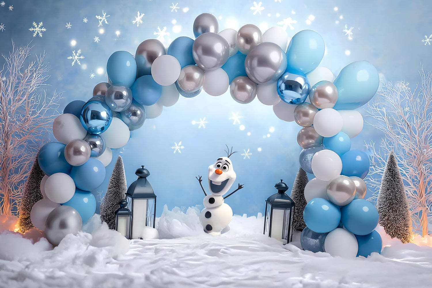 Cake Smash Backdrops Snowman Winter Balloon Arch Backdrop for Birthday TWW59-235