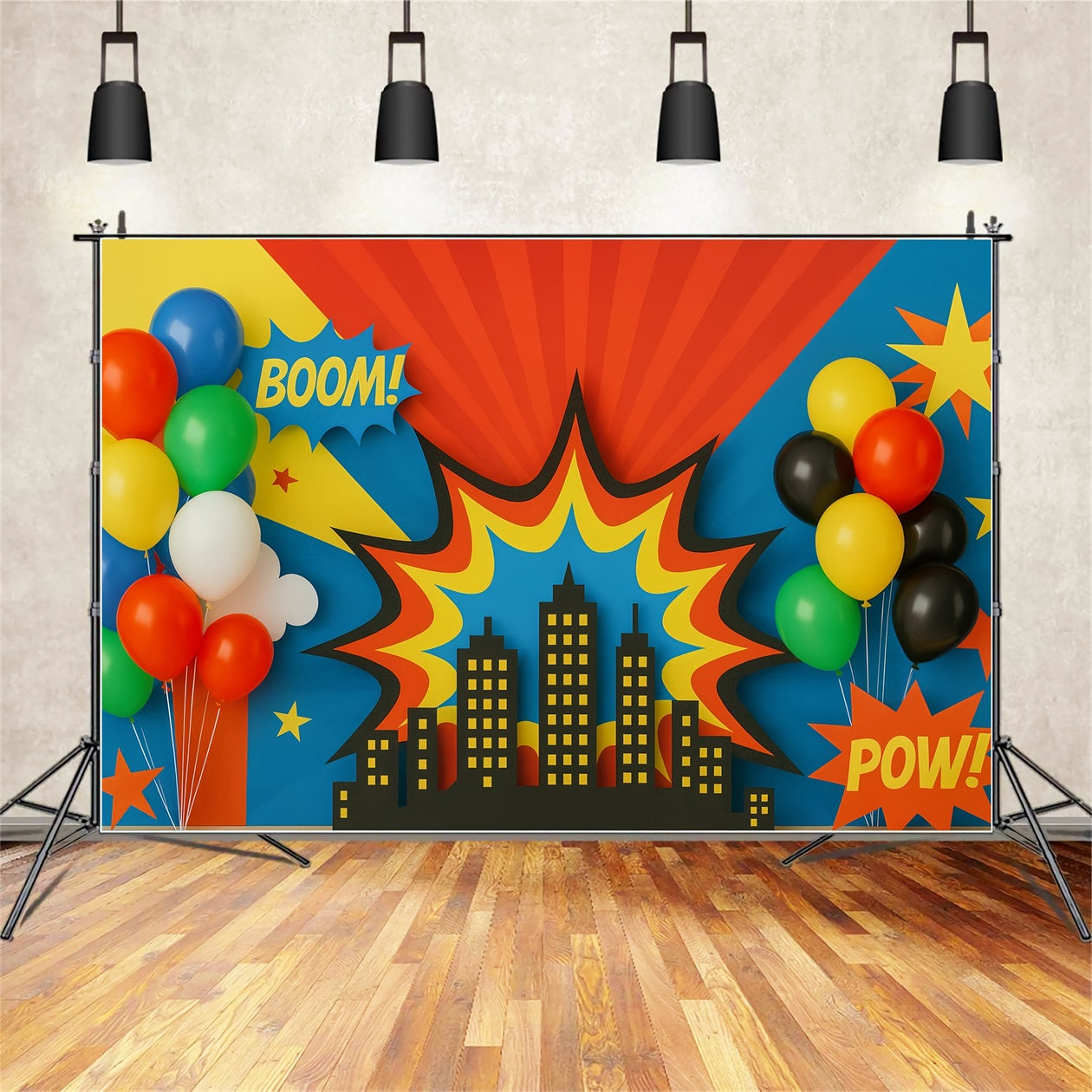 Cake Smash Backdrop Colorful Balloons City Burst Smash Cake Backdrop TWW59-236