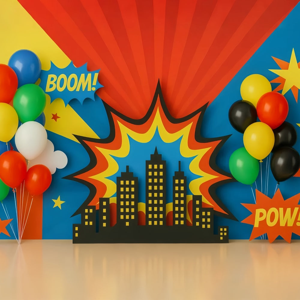 Cake Smash Backdrop Colorful Balloons City Burst Smash Cake Backdrop TWW59-236