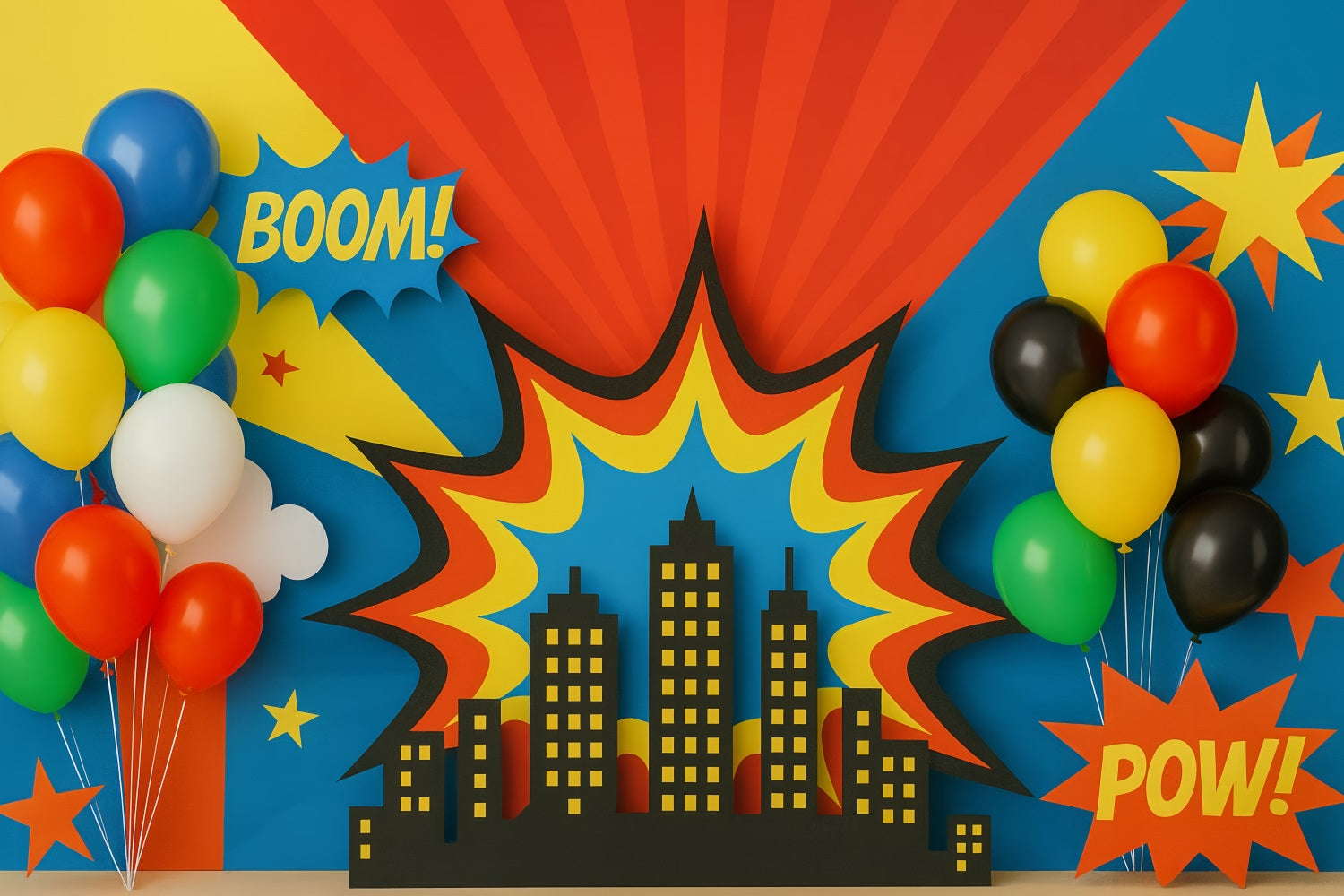 Cake Smash Backdrop Colorful Balloons City Burst Smash Cake Backdrop TWW59-236