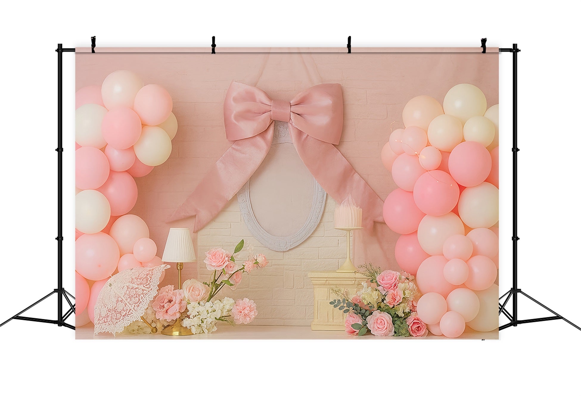 Smash Cake Backdrop Pink Ribbon Balloon Elegance Cake Smash Photography Backdrop TWW59-238