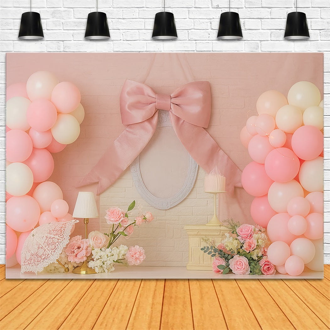 Smash Cake Backdrop Pink Ribbon Balloon Elegance Cake Smash Photography Backdrop TWW59-238