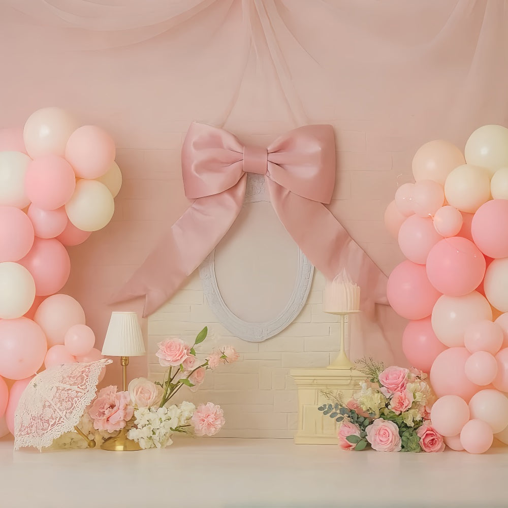 Smash Cake Backdrop Pink Ribbon Balloon Elegance Cake Smash Photography Backdrop TWW59-238