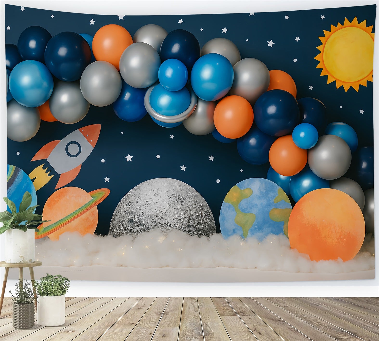 Cake Smash Backdrop Boy Space Galaxy Rocket Adventure Birthday Backdrop TWW59-239