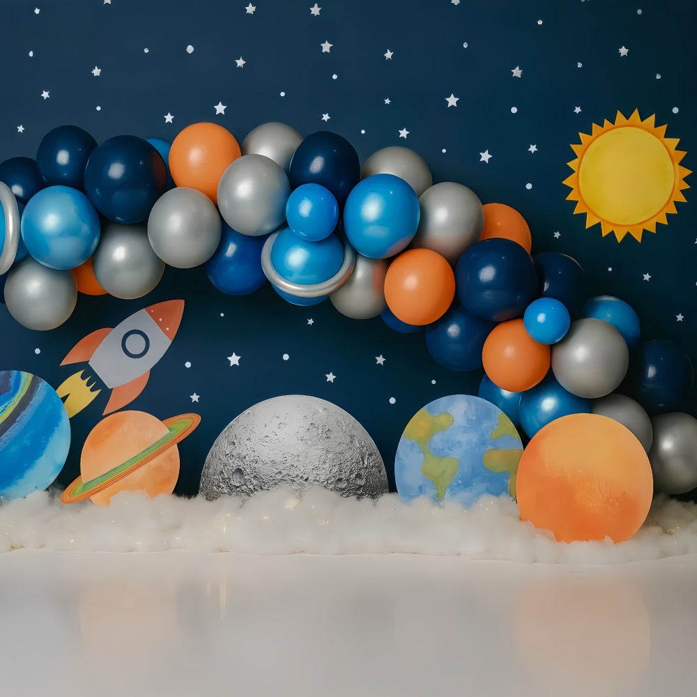 Cake Smash Backdrop Boy Space Galaxy Rocket Adventure Birthday Backdrop TWW59-239