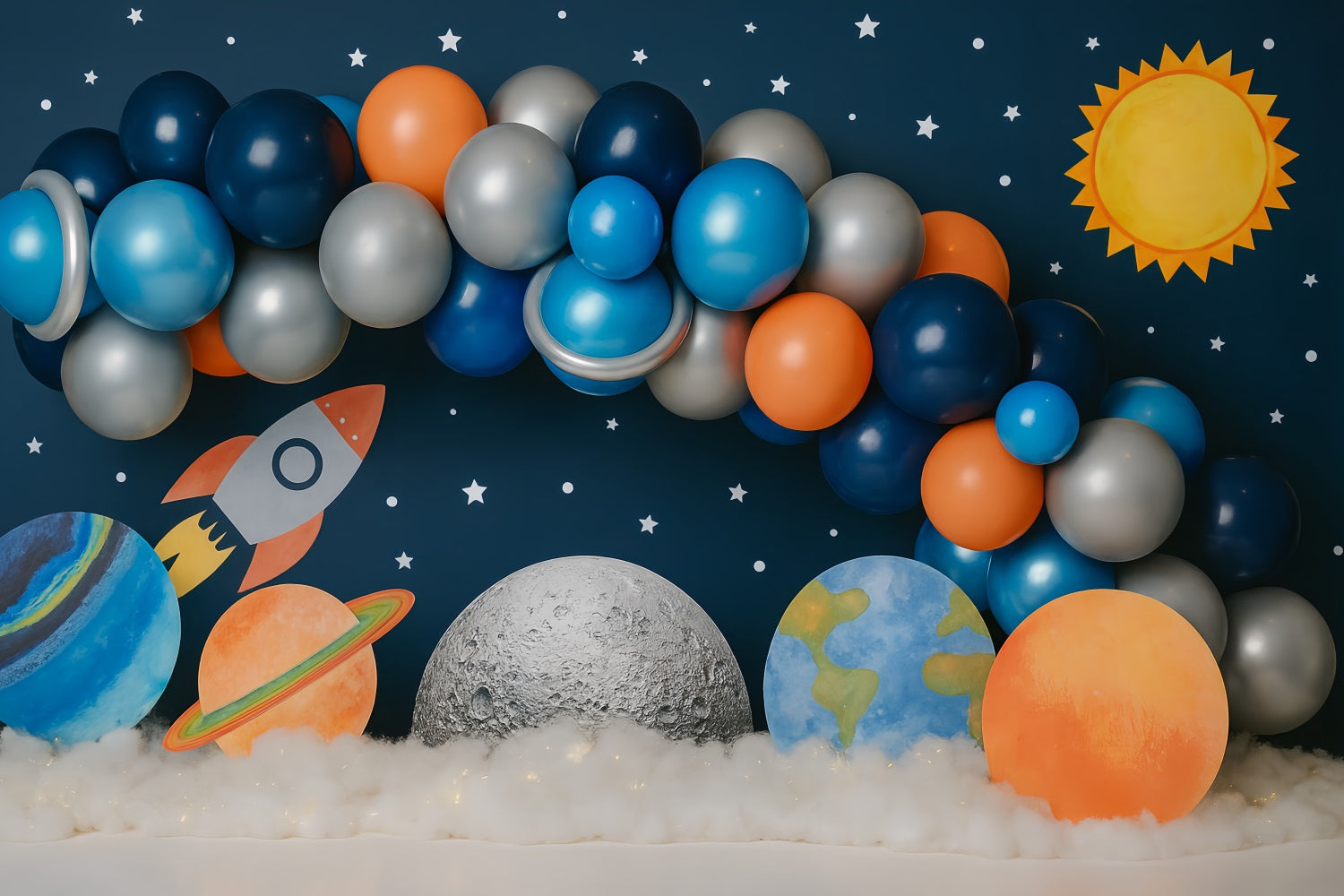 Cake Smash Backdrop Boy Space Galaxy Rocket Adventure Birthday Backdrop TWW59-239