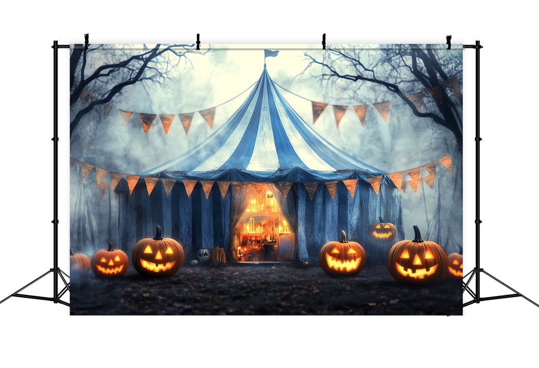 Halloween Circus Backdrop Foggy Pumpkin Haunted Tent Circus Backdrop Ideas TWW59-24