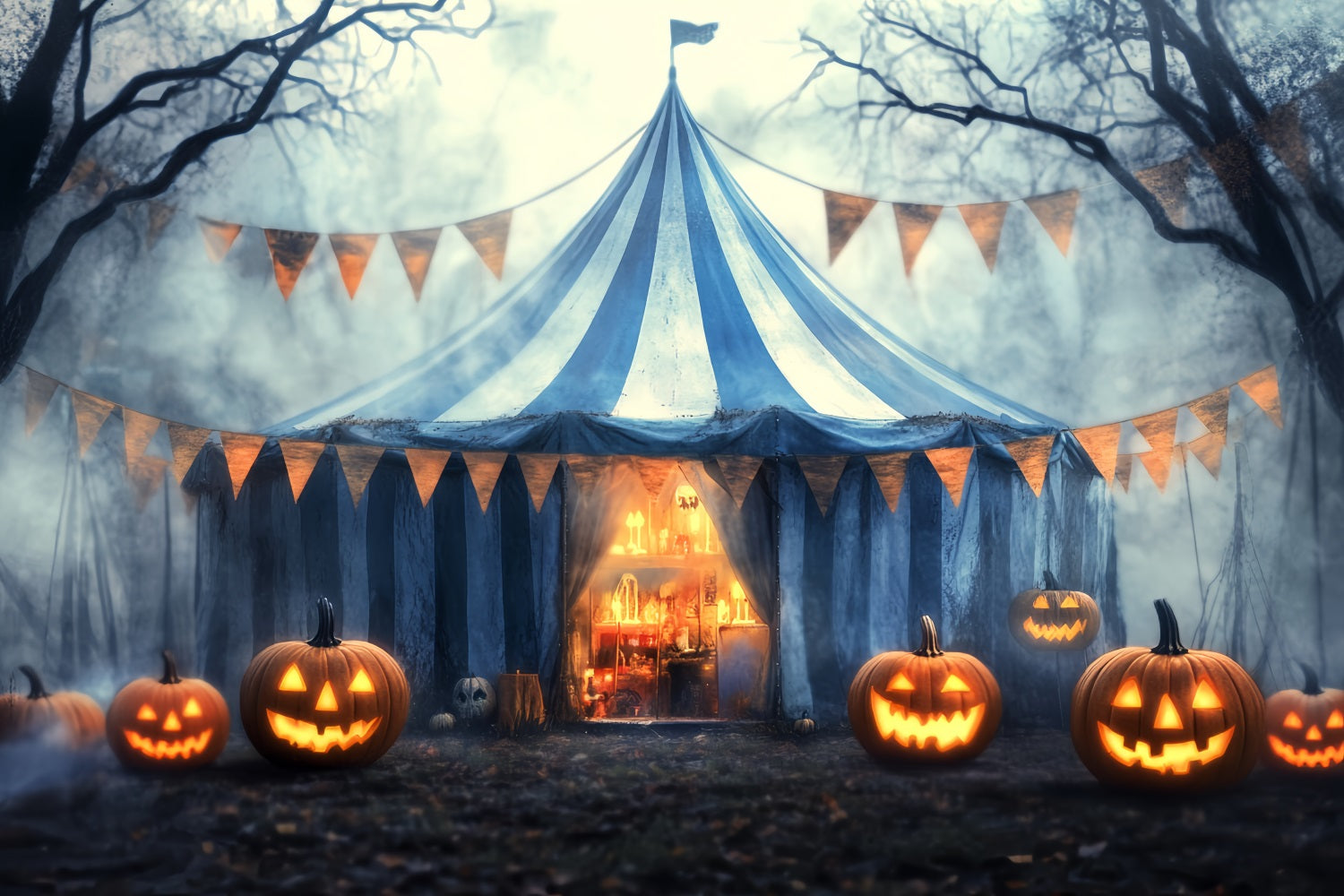 Halloween Circus Backdrop Foggy Pumpkin Haunted Tent Circus Backdrop Ideas TWW59-24