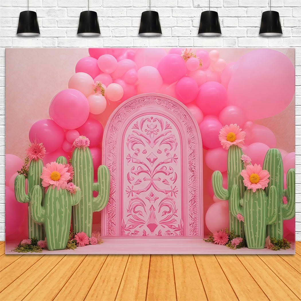 Cake Smash Photography Backdrop Pink Cactus Balloon Garden Birthday Backdrops TWW59-242