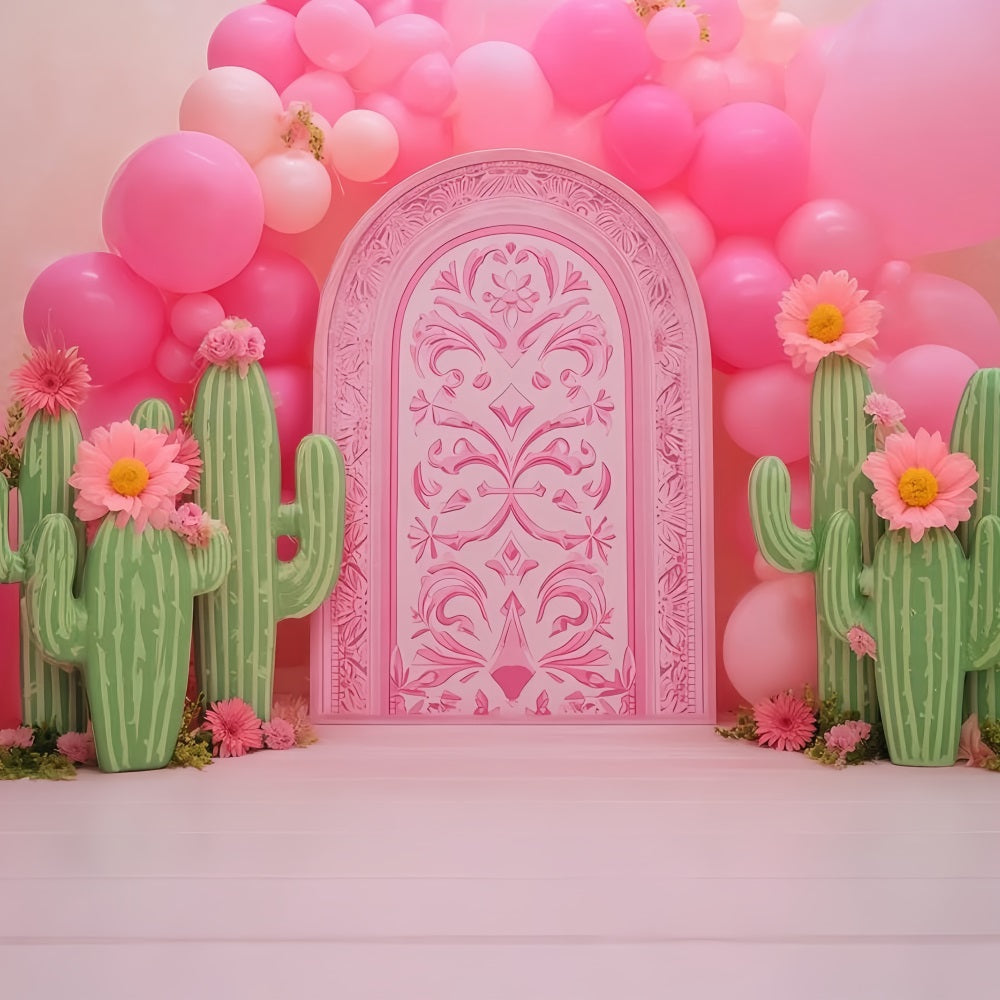 Cake Smash Photography Backdrop Pink Cactus Balloon Garden Birthday Backdrops TWW59-242