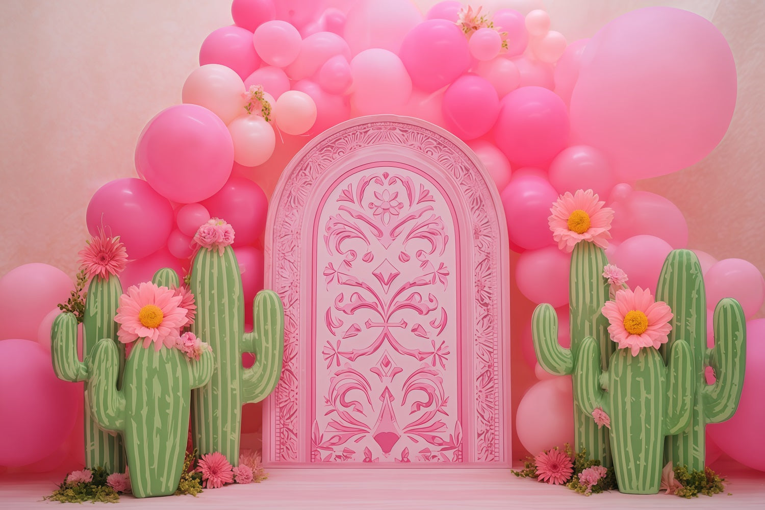 Cake Smash Photography Backdrop Pink Cactus Balloon Garden Birthday Backdrops TWW59-242