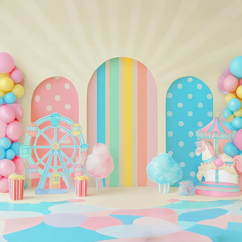 Cake Smash Backdrops Pastel Carnival Funland Delight Happy Birthday Backdrop TWW59-244