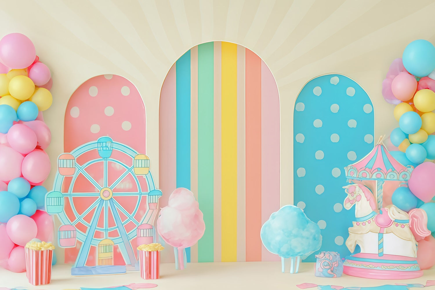 Cake Smash Backdrops Pastel Carnival Funland Delight Happy Birthday Backdrop TWW59-244