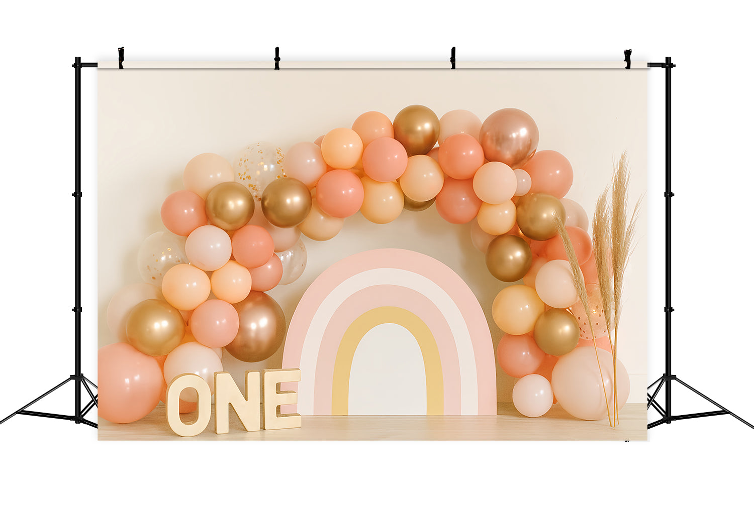 Cake Smash Backdrop Golden Peach Rainbow Arch 1st Birthday Backdrop TWW59-245