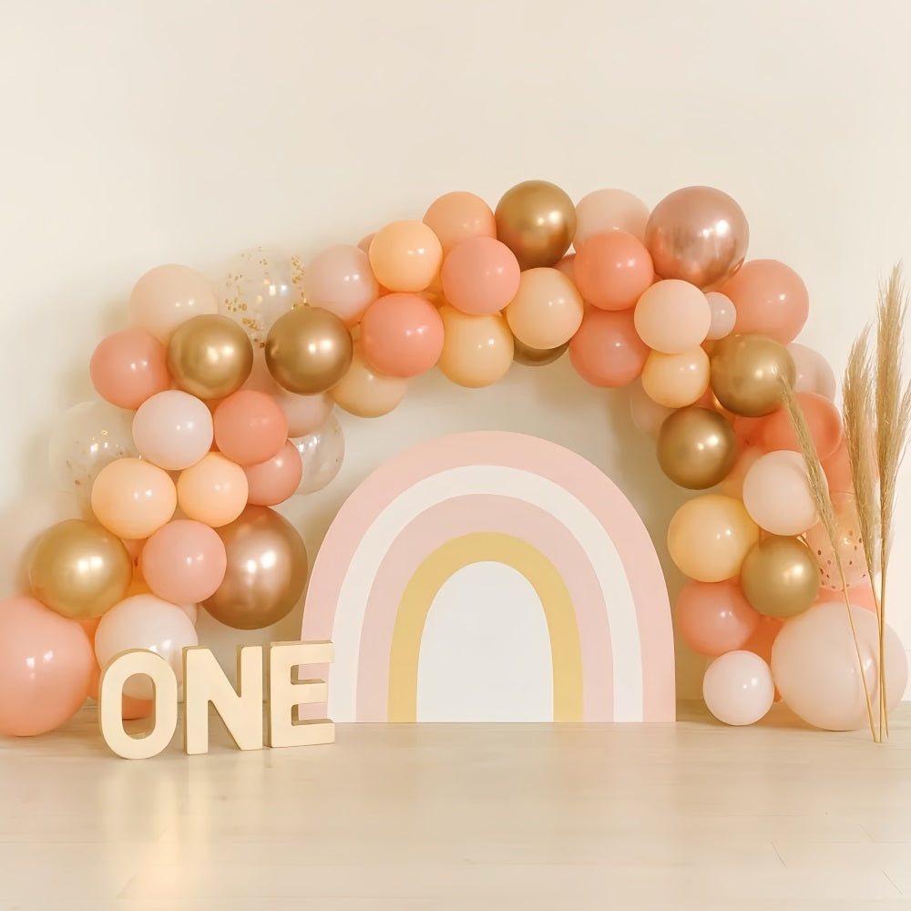 Cake Smash Backdrop Golden Peach Rainbow Arch 1st Birthday Backdrop TWW59-245