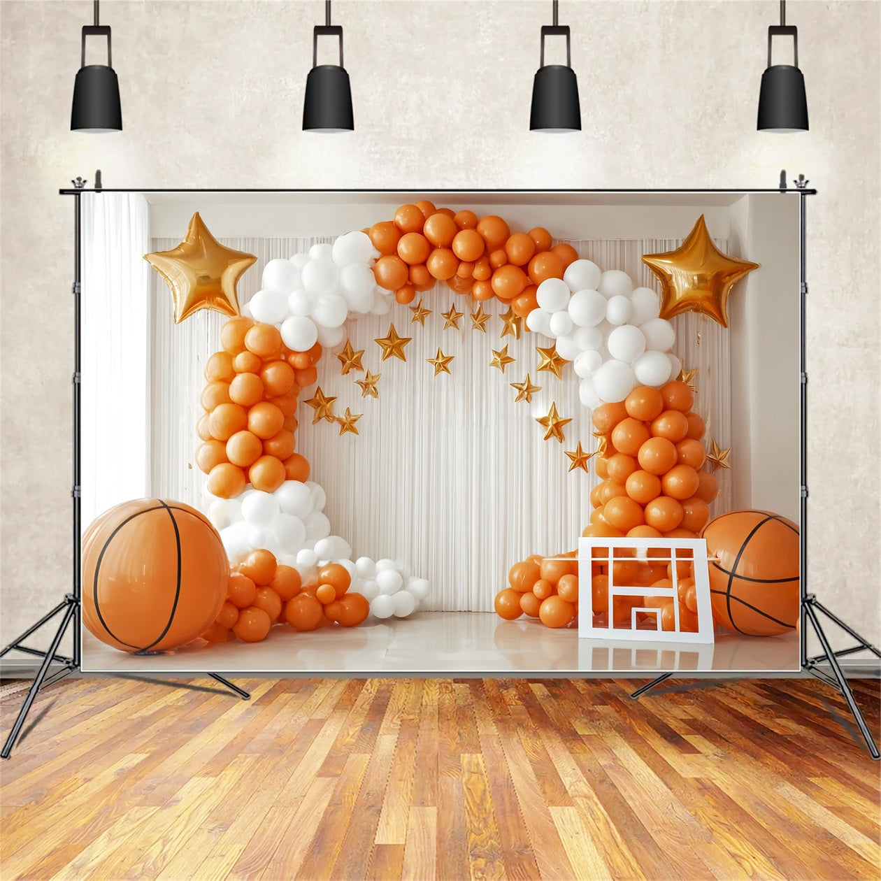 Cake Smash Backdrops Basketball Star Balloon Arch Backdrop for Birthday TWW59-248
