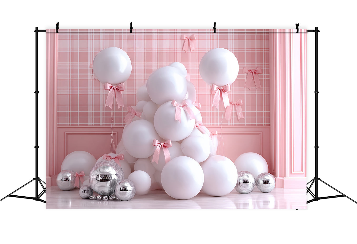 Cake Smash Backdrop Pink Bow Glam Balloons Smash Cake Backdrop TWW59-249