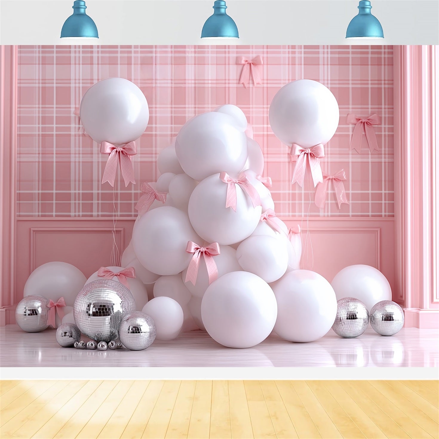 Cake Smash Backdrop Pink Bow Glam Balloons Smash Cake Backdrop TWW59-249