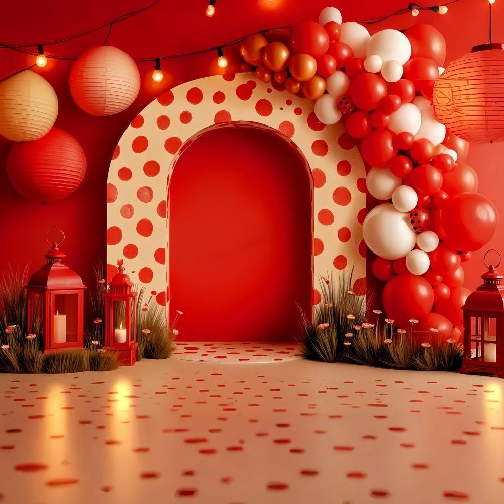 Smash Cake Backdrop Red Lantern Polka Celebration Cake Smash Photography Backdrop TWW59-251