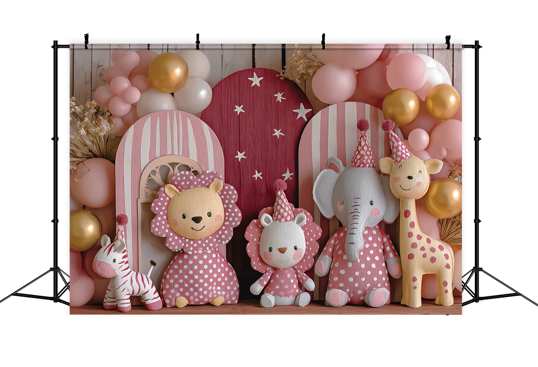 Cake Smash Backdrops Pink Safari Party Friends Birthday Backdrop TWW59-252