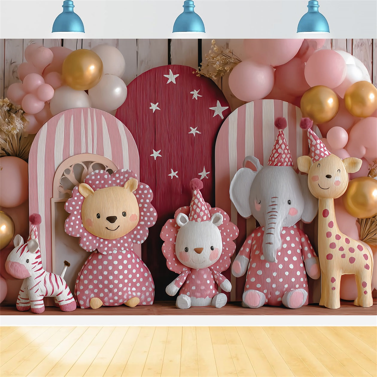 Cake Smash Backdrops Pink Safari Party Friends Birthday Backdrop TWW59-252