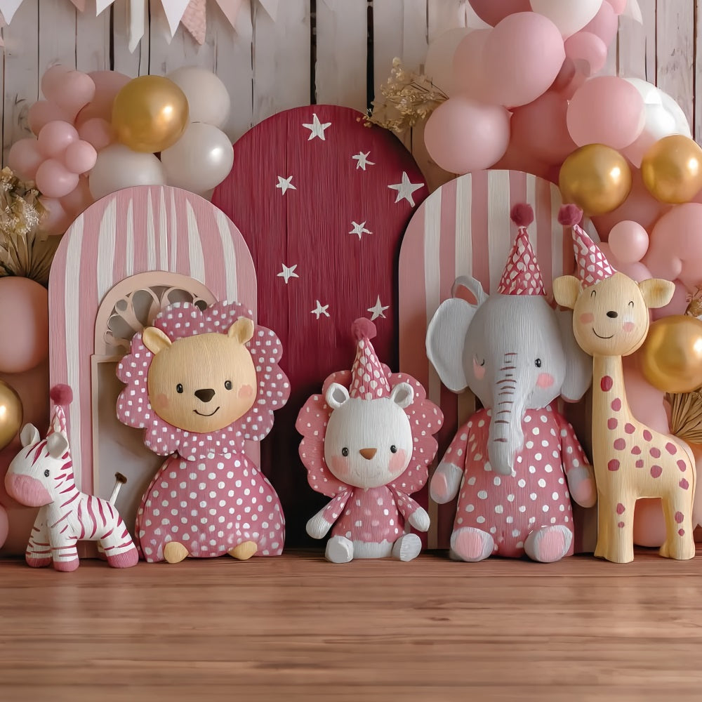 Cake Smash Backdrops Pink Safari Party Friends Birthday Backdrop TWW59-252
