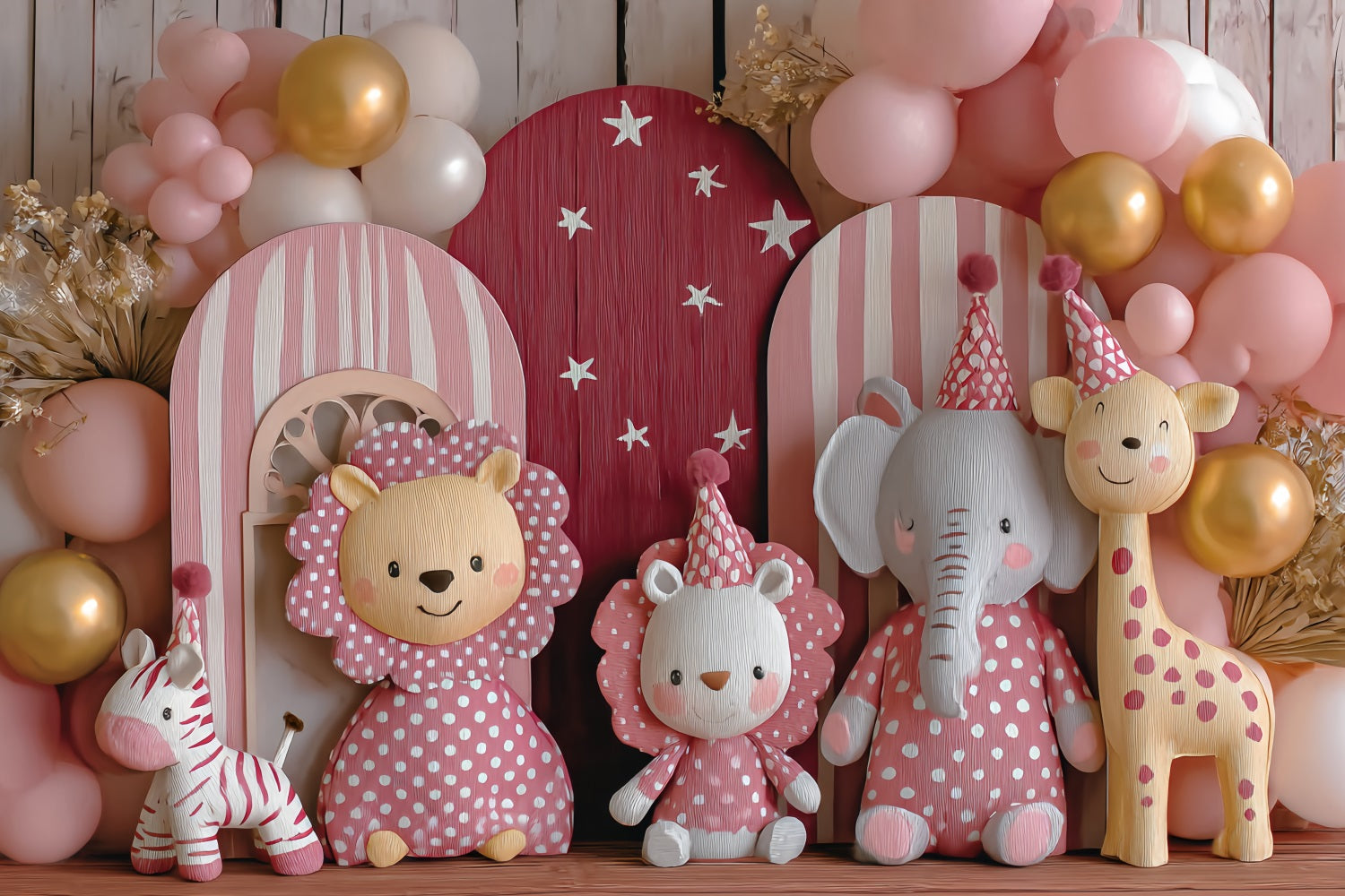 Cake Smash Backdrops Pink Safari Party Friends Birthday Backdrop TWW59-252