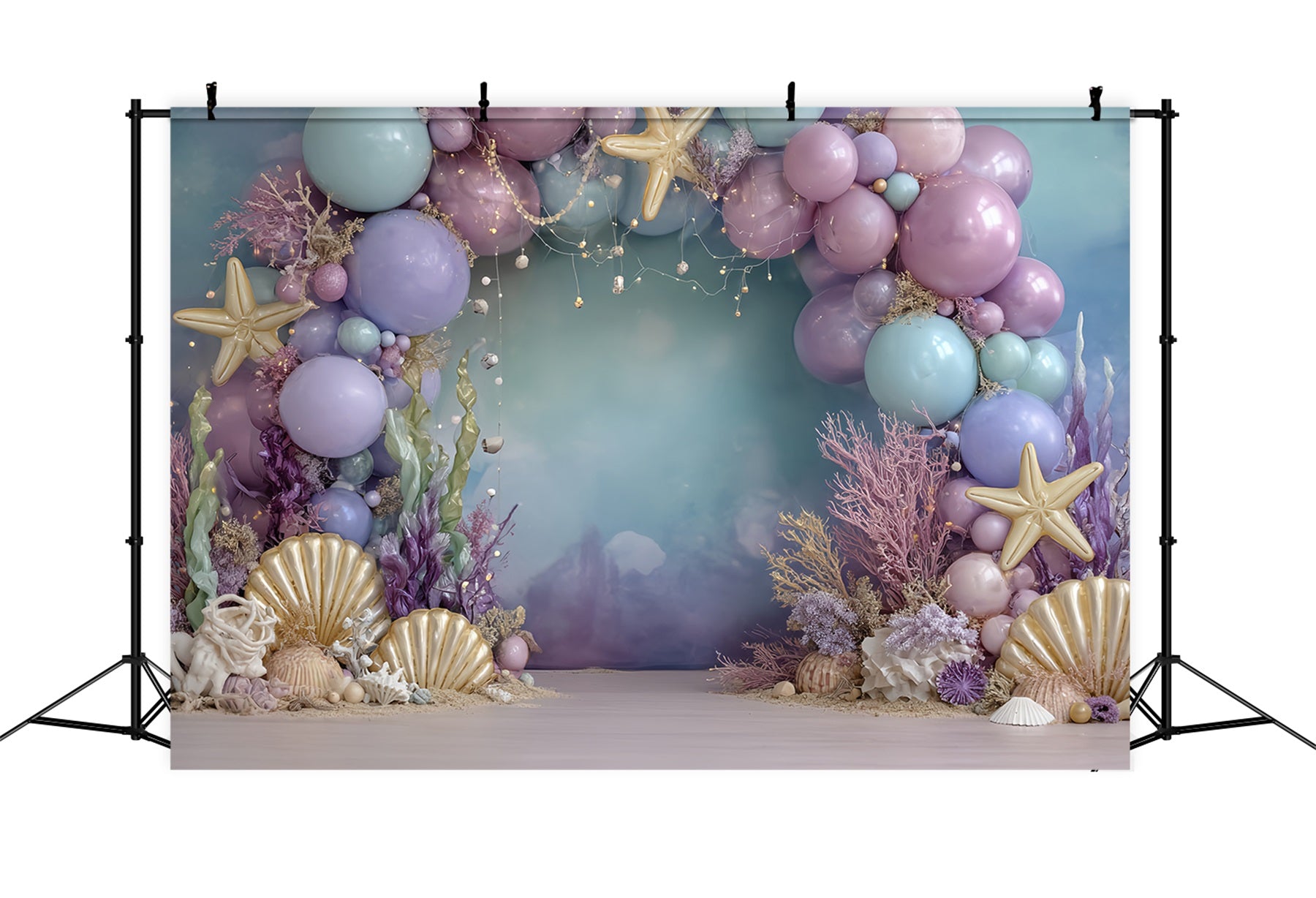 Cake Smash Backdrop Girl Mermaid Ocean Fantasy Glow Happy Birthday Backdrop TWW59-253