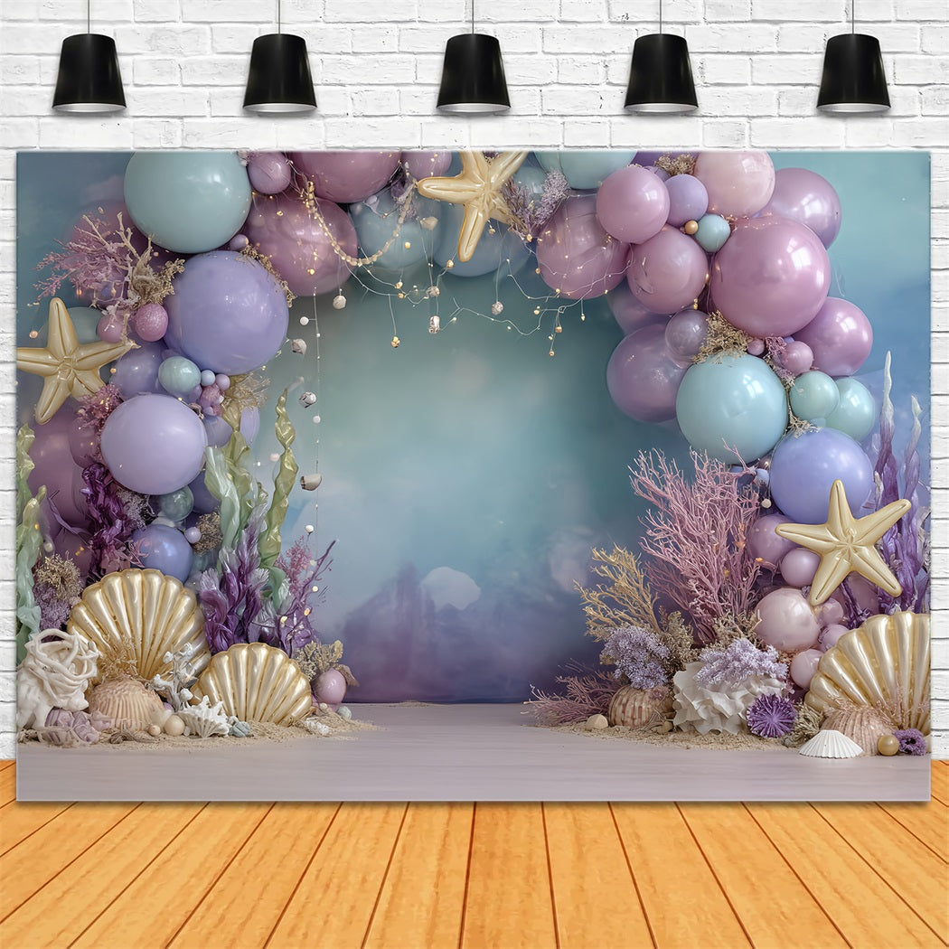 Cake Smash Backdrop Girl Mermaid Ocean Fantasy Glow Happy Birthday Backdrop TWW59-253