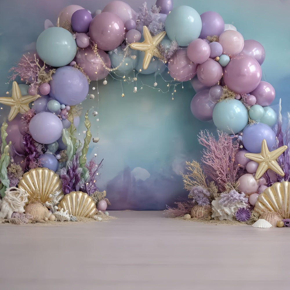 Cake Smash Backdrop Girl Mermaid Ocean Fantasy Glow Happy Birthday Backdrop TWW59-253