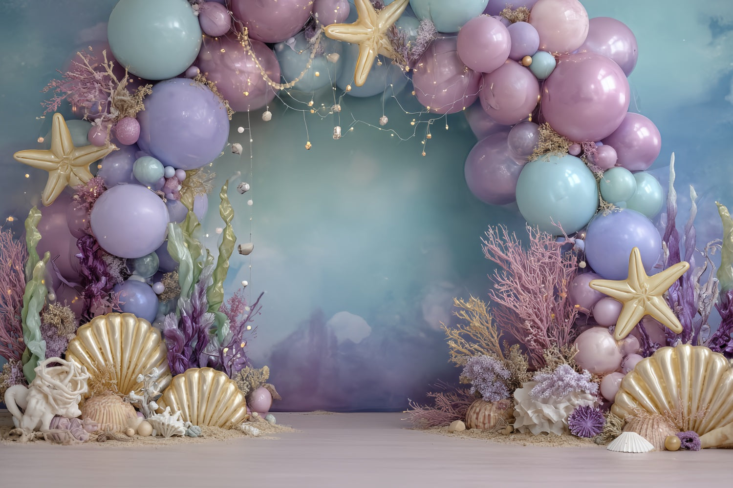Cake Smash Backdrop Girl Mermaid Ocean Fantasy Glow Happy Birthday Backdrop TWW59-253