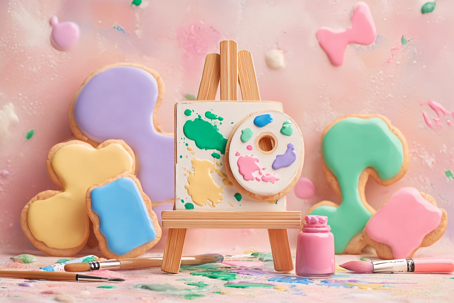 Cake Photography Backdrops Pastel Art Cookie Palette Cake Smash Backdrop TWW59-254