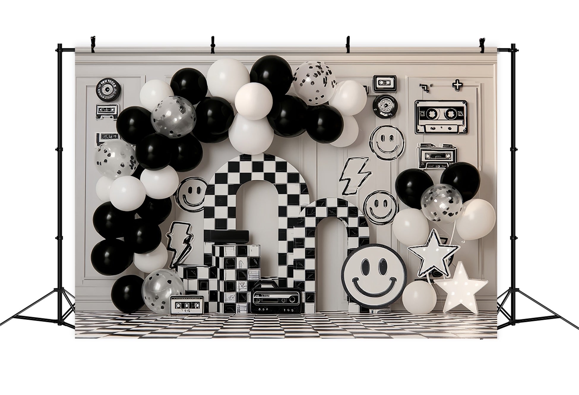 Cake Smash Photography Backdrop Retro Checkerboard Smile Party Birthday Backdrops TWW59-255