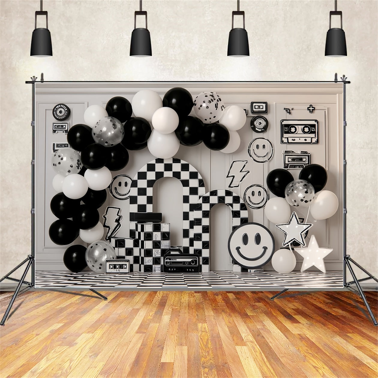 Cake Smash Photography Backdrop Retro Checkerboard Smile Party Birthday Backdrops TWW59-255