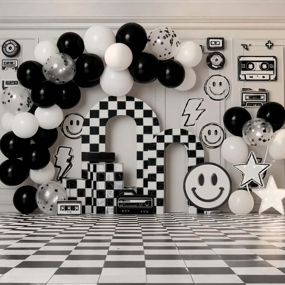 Cake Smash Photography Backdrop Retro Checkerboard Smile Party Birthday Backdrops TWW59-255