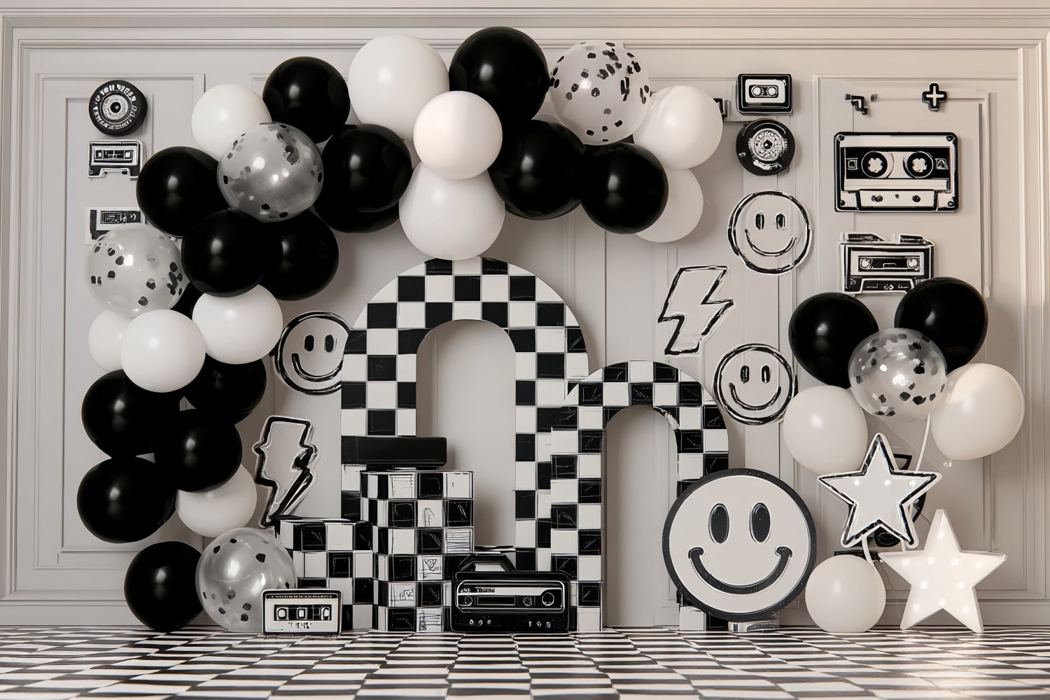 Cake Smash Photography Backdrop Retro Checkerboard Smile Party Birthday Backdrops TWW59-255