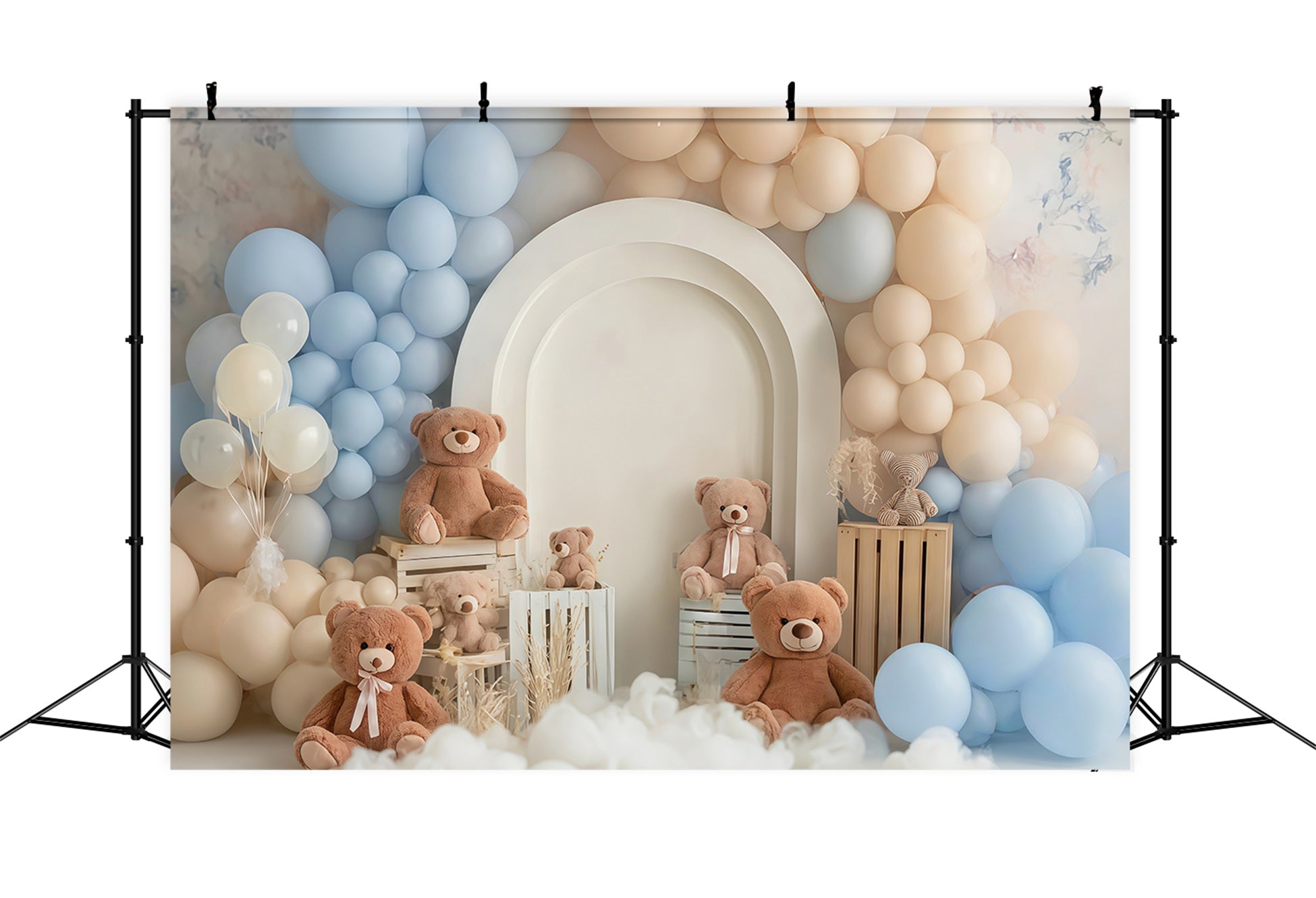 Cake Smash Backdrop Blue Beige Teddy Balloon Dream Birthday Backdrop TWW59-256
